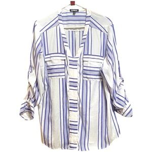 Express Blue Stripped Long Sleeved Blouse XL Tall